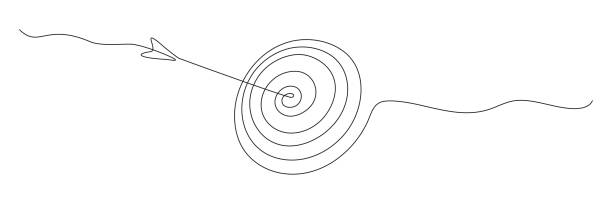 Target with arrow continuous line drawing. Target with arrow continuous line drawing. Hand drawn linear goal circle. Vector illustration isolated on white. continuous line drawing stock illustrations