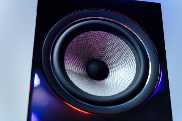 istock Hi-Fi audio system speaker membrane, carbon suspension. Nice metalized carbon surface. Elite music, hi-end quality. 1408654218