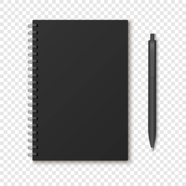notatnik i pióro 3 - black pencil stock illustrations