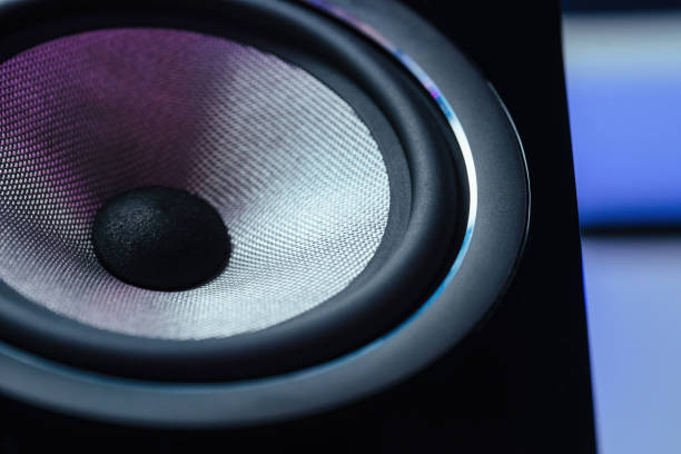 istock Hi-Fi audio system speaker membrane, carbon suspension. Nice metalized carbon surface. Elite music, hi-end quality. 1408654661