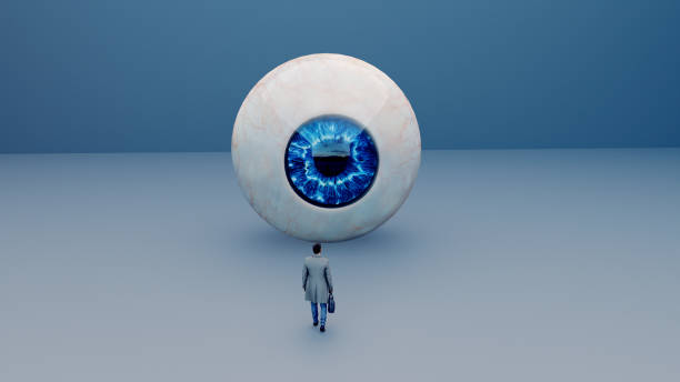 istock Man faces a  big eye looking at him 1408654957