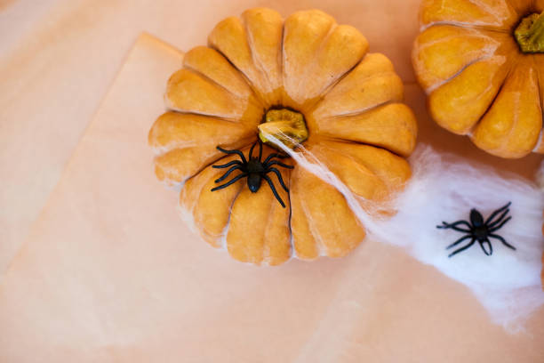 istock Halloween home decorations with spiders and pumpkins 1408656914