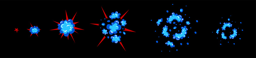 Sprite sheet of a flat explosion. Animation for cartoon or game. Vector