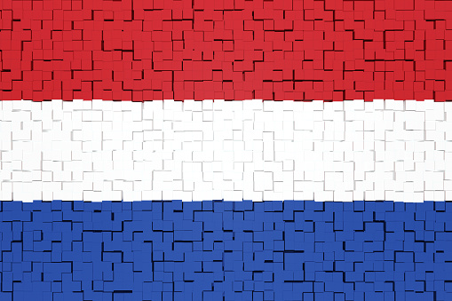 Netherlands flag is formed by 3D cubes. 3d Rendering