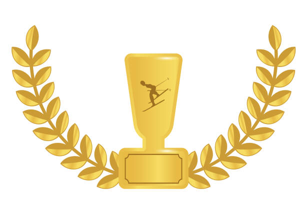 trophäenpokal mit goldenem lorbeer. - nordische kombination stock-grafiken, -clipart, -cartoons und -symbole