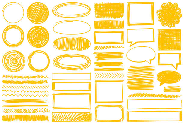 Hand drawn design elements Set of hand drawn design elements. Vector frames, speech bubbles, backgrounds and different shapes. in a row single line symbol underline stock illustrations