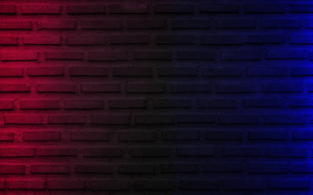 istock Lighting effect red and blue on empty brick wall background. Backdrop decoration party happy new year happiness concept, Showing or placing products. Lighting effect pink and cyan wall background. 1408659922
