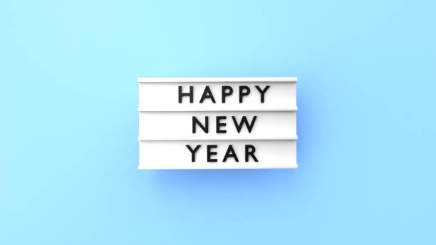istock Happy New Year Text is Displaying on a Lightbox on Blue Background 1408662038