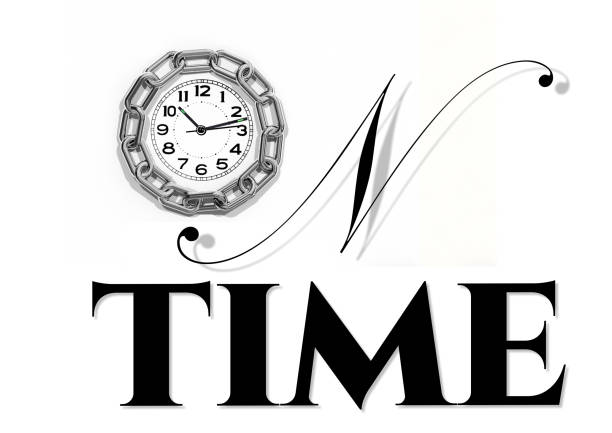 on time clock  chain words letters exact accurate  isolated in white background - 3d rendering