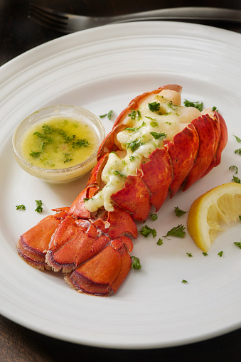 Steamed Lobster Tail with Roasted Garlic and Herb Butter