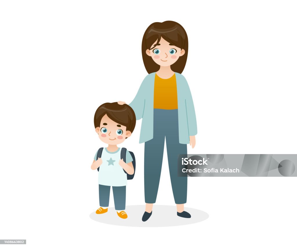 Cậu Học Sinh Dễ Thương Đứng Cùng Mẹ Phim Hoạt Hình Mẹ Với Con Trai ...