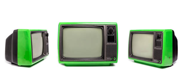 istock Set of retro old green televisions isolated on white background. 1408665920