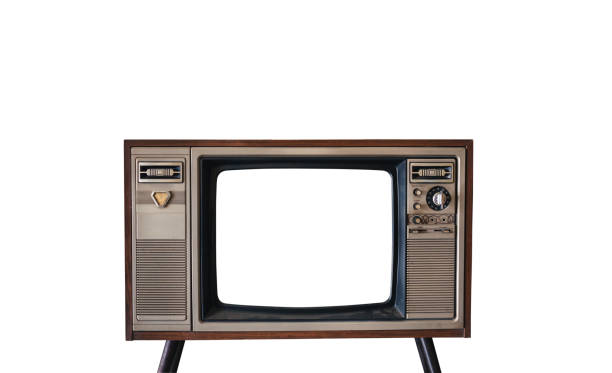 istock Retro old tv with cut out screen stand isolated on white background 1408666031
