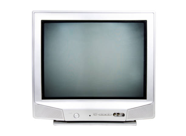 istock Classic silver flat screen TV with clipping path isolated on white background. 1408666034