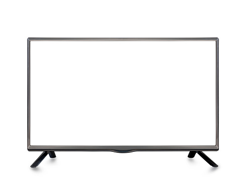 TV LCD de pantalla plana 4K u oled, maqueta de monitor HD en blanco blanco con ruta de recorte aislada sobre fondo blanco. photo