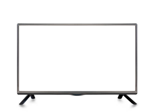 4k 평면 화면 lcd tv 또는 oled, 흰색 배경에 고립 된 클리핑 경로가있는 흰색 빈 hd 모니터 모형. - television flat screen technology image 뉴스 사진 이미지
