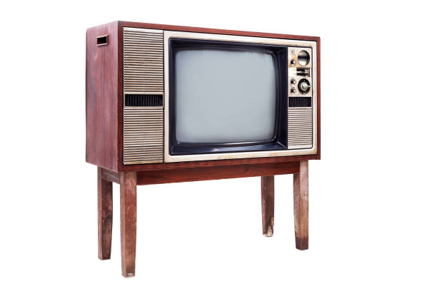 istock Vintage, Old TV standing on white background. 1408666300