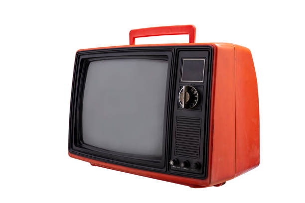 istock Vintage, Old red television with clipping path isolated on white background. Retro TV technology, stack photos 1408666352