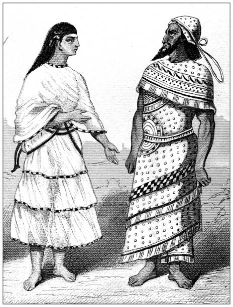 Antique engraving illustration, Civilization: Phoenician (left) and Retennu Antique engraving illustration, Civilization: Phoenicians (left) and Retennu phoenician stock illustrations