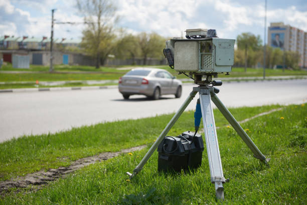Radar vith camera for fixing the speed of the car stock photo