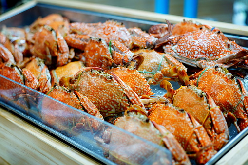 steamed crabs in basket seafood delicious
