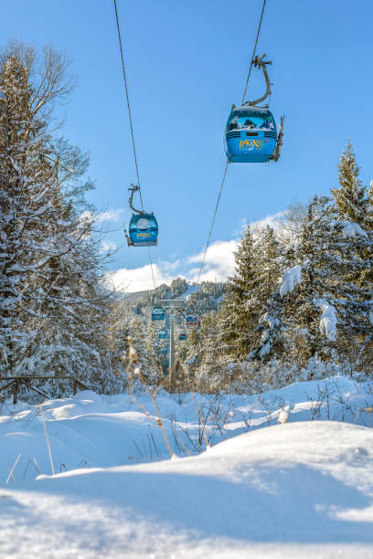 Ski resort Bansko, Bulgaria, gondola ski lift stock photo