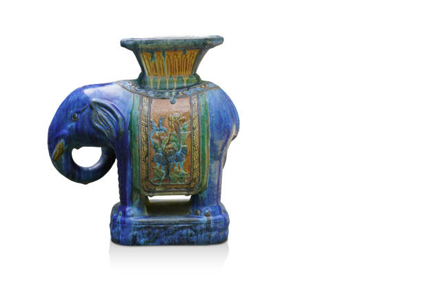 istock side view antique blue and green elephant on white background, vintage background, object , vintage, decor, fashion, copy space 1408679077