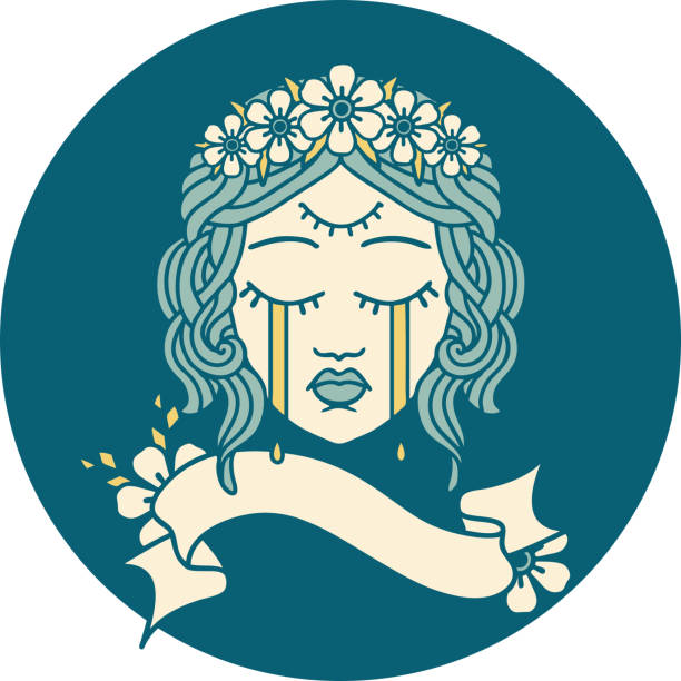 ikona z transparentem kobiecej twarzy płaczącej trzecim okiem - third eye illustrations stock illustrations