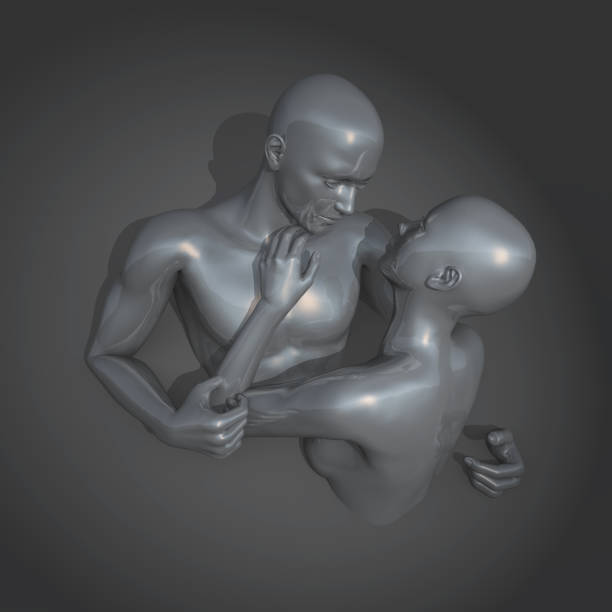 istock 3D modern art background with metallic silver couple in embrace 1408679486