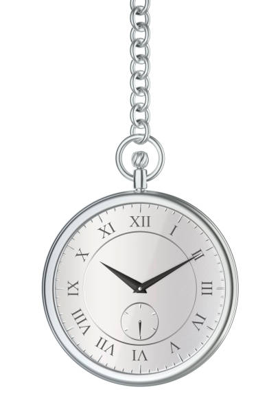 istock Shiny silver pocket watch with chain 1408680693