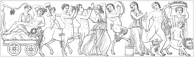 Antique engraving illustration, Civilization: Greek and Roman deities and mythology, Bacchus celebration