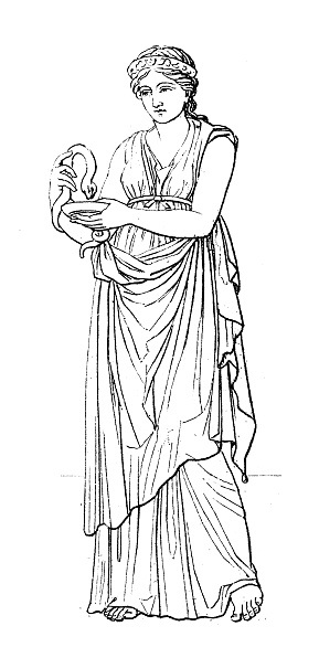 Antique engraving illustration, Civilization: Greek and Roman deities and mythology, Hygieia (Salus)