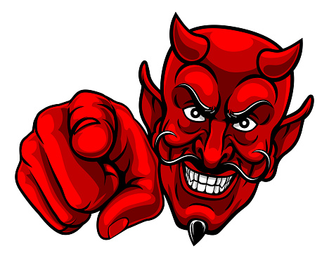 A devil or satan pointing finger at you mascot cartoon character