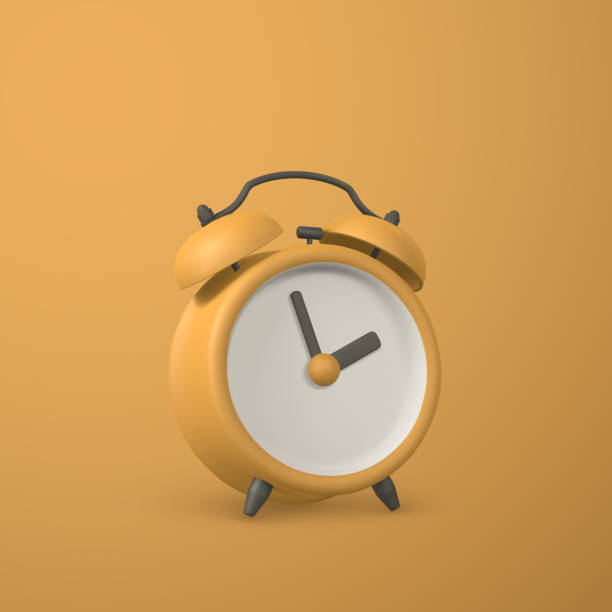 istock Cute cartoon yellow alarm clock. 3d realistic table clock with shaddow. Vector illustration 1408685001