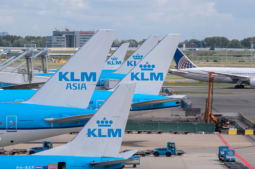 Five KLM Planes On A Row At Schiphol Airport The Netherlands 26-5-2022