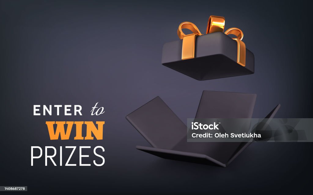 Prize Box Win Vector Open Gift Box On Dark Background Enter To Win Prizes Vector ...