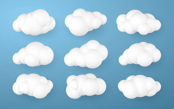istock 3d white clouds. Set of round cartoon fluffy clouds isolated on a blue background. Vector illustration 1408687945