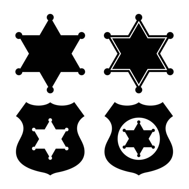 Sheriff star emblems, police badge symbols Sheriff star emblems, police badge symbols set on white background ems logo stock illustrations