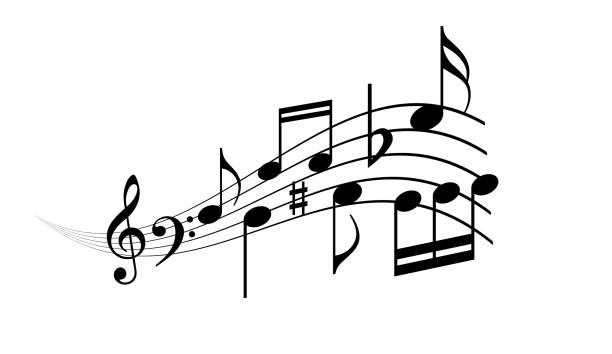 ilustrações de stock, clip art, desenhos animados e ícones de musical score with notes, vector cartoon - treble clef musical symbol music clipping path