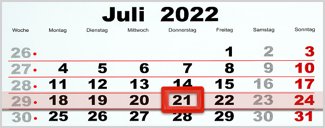 German calendar 2022 July 21 Thursday