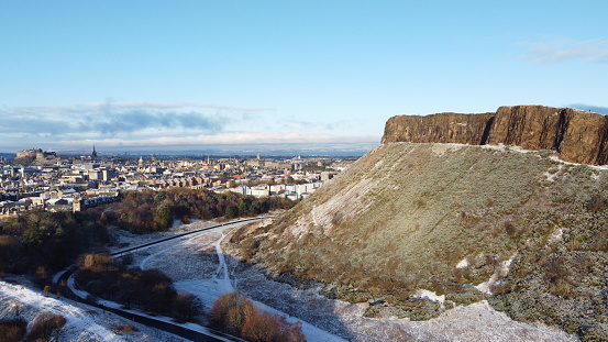 Beautiful winter landscape in the Erzgebirge (Ore Moutains). Winter moss and elevated view on town of Schwarzenberg (near Aue), called the Pearl of the Ore Mountains.