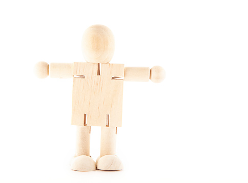 image of wooden mannequin white background studio