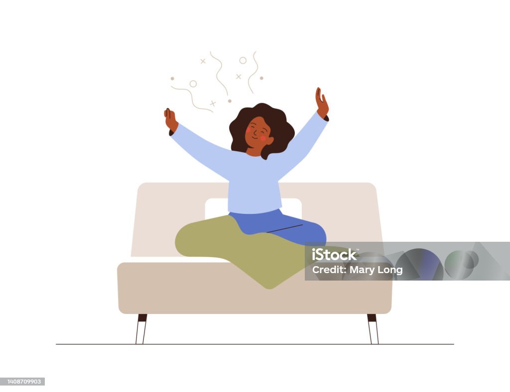 Woman Awake From Sleep In The Morning African American Girl Get ...