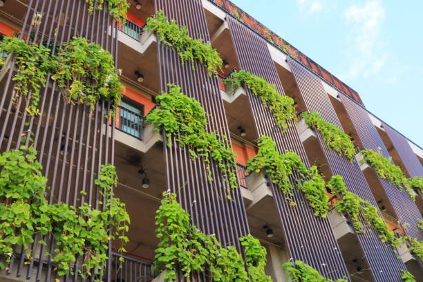 green eco building in the city, arquitectura verde. - facade architecture asia built structure fotografías e imágenes de stock