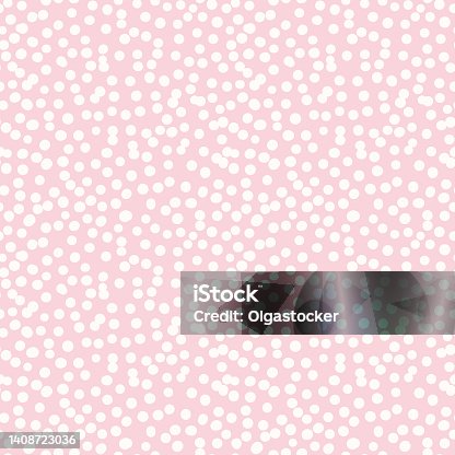 istock Pink polka dot vector seamless pattern. Irregular chaotic spots, circles, dots 1408723036
