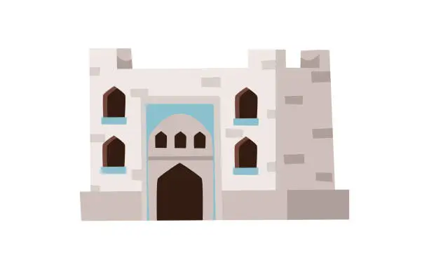 Vector illustration of Middle Eastern or Arabian castle with towers, flat vector illustration isolated.