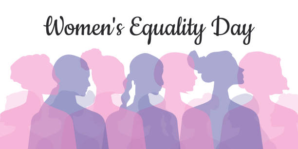 Equality Women's Day. Women of different ages, nationalities and religions come together. Horizontal white poster with transparent silhouettes of women. Vector. Equality Women's Day. Women of different ages, nationalities and religions come together. Horizontal white poster with transparent silhouettes of women. Vector. silhouette mother child crowd stock illustrations