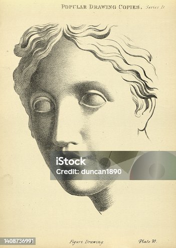 istock Sketching human face, Classical statue, Roman Greek youth, Victorian art figure drawing copies 19th Century 1408736991