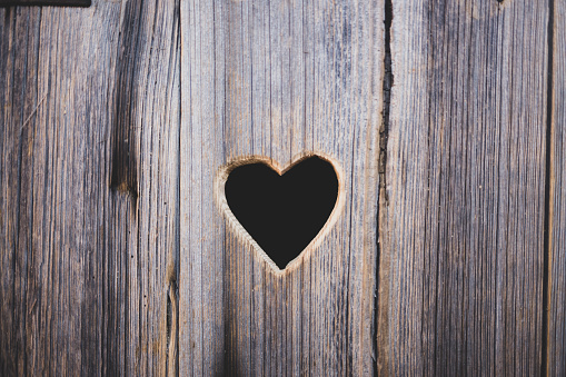 Heart in a wooden door. Poland. No people.