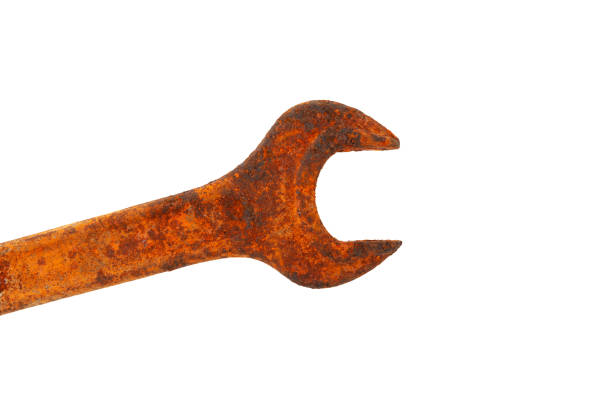 istock Rusty wrench on white background, close-up. Design element. Concept - Equipment status, Corrosion 1408737762